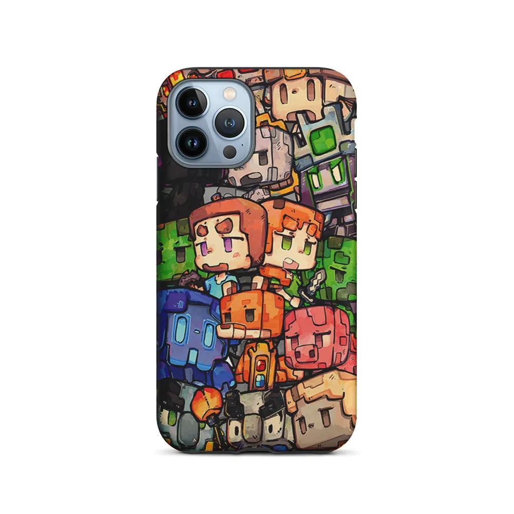 Minicraft Characters Drawing iPhone 13 Pro Max Case-2 in 1 Tough Case-Xtracase