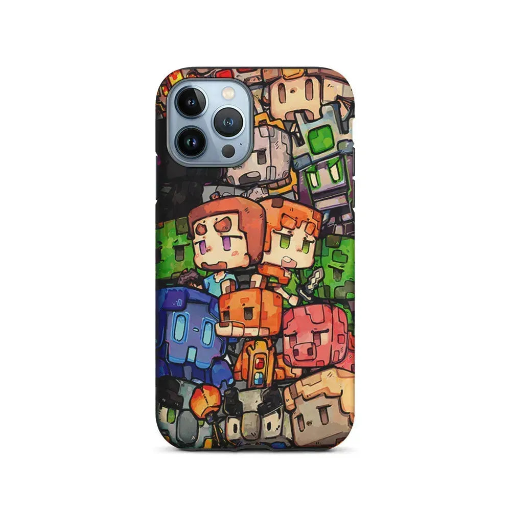 Minicraft Characters Drawing iPhone 15 Pro Max Case-2 in 1 Tough Case-Xtracase