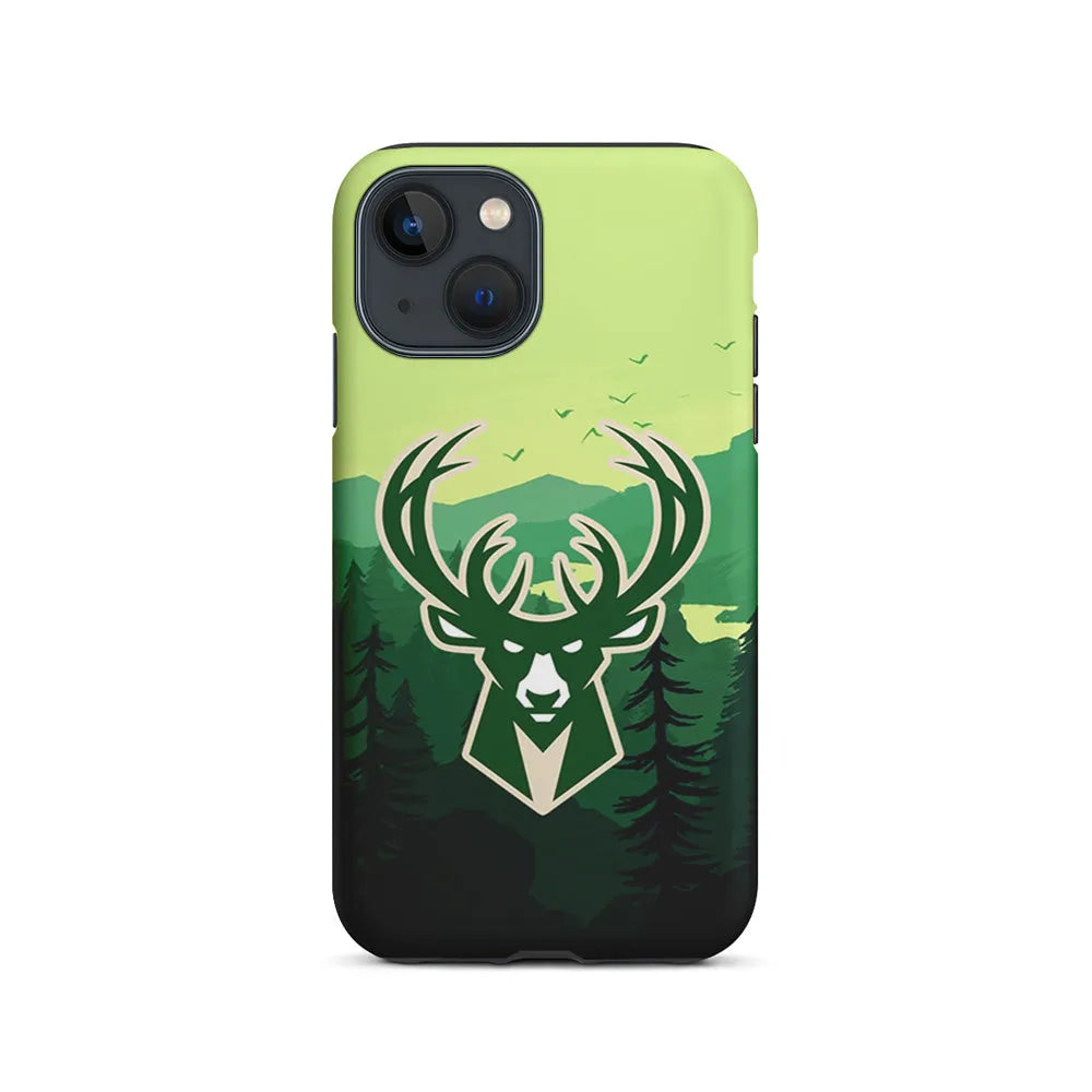 NBA Milwaukee Bucks Forest iPhone 15 Case-2 in 1 Tough Case-Xtracase