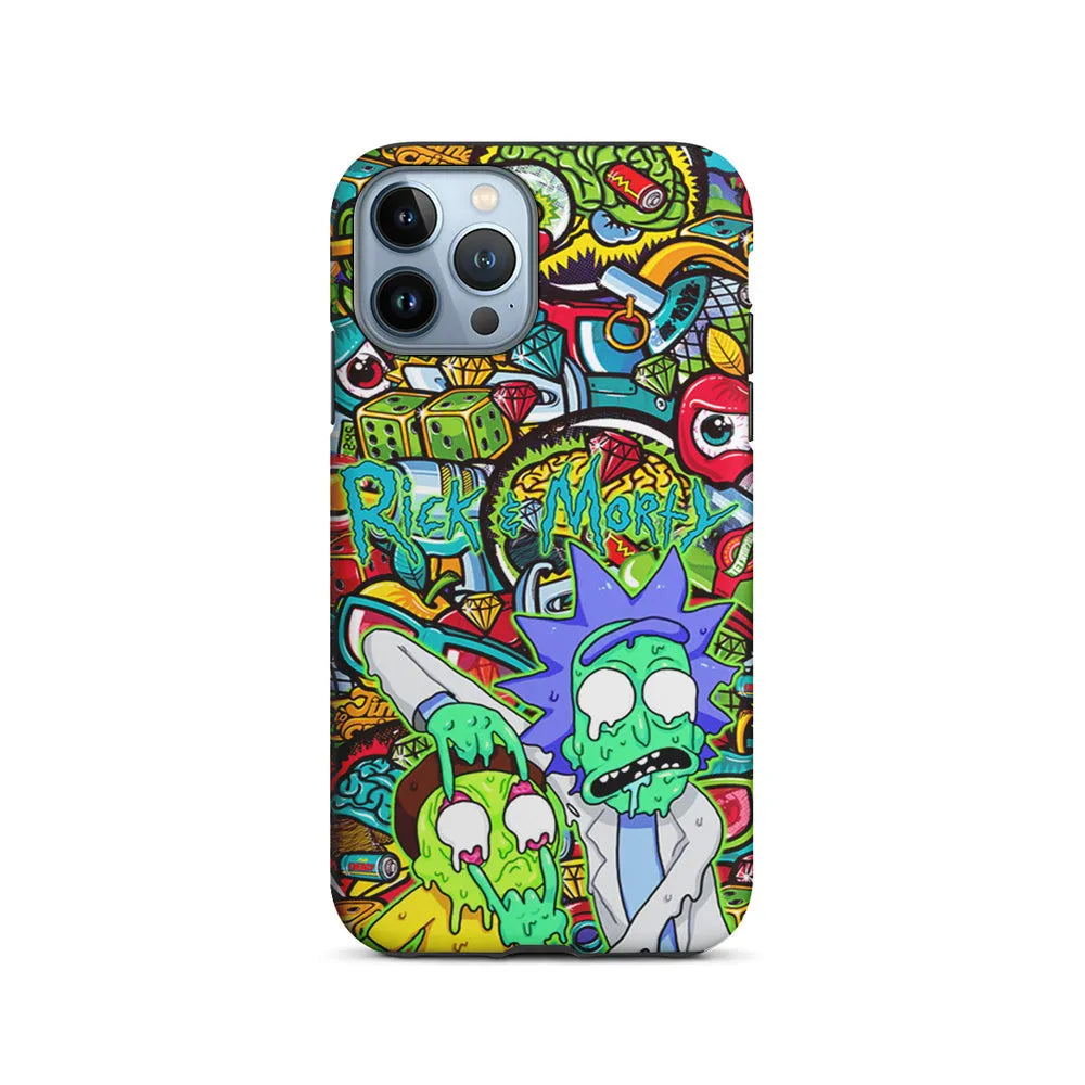 Rick and Morty Melt in Doodle iPhone 13 Pro Max Case-2 in 1 Tough Case-Xtracase