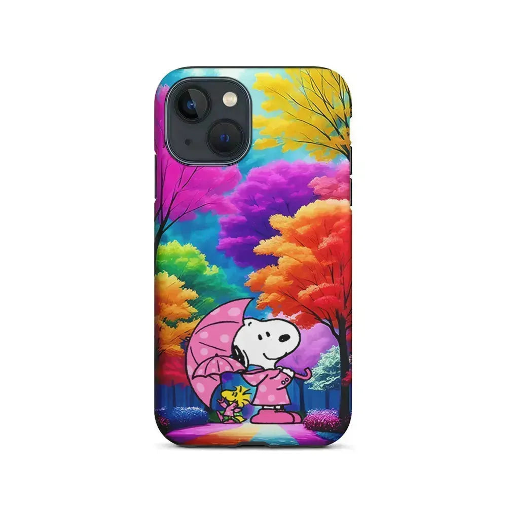 Snoopy and Woodstock in the Forest iPhone 13 Mini Case-2 in 1 Tough Case-Xtracase