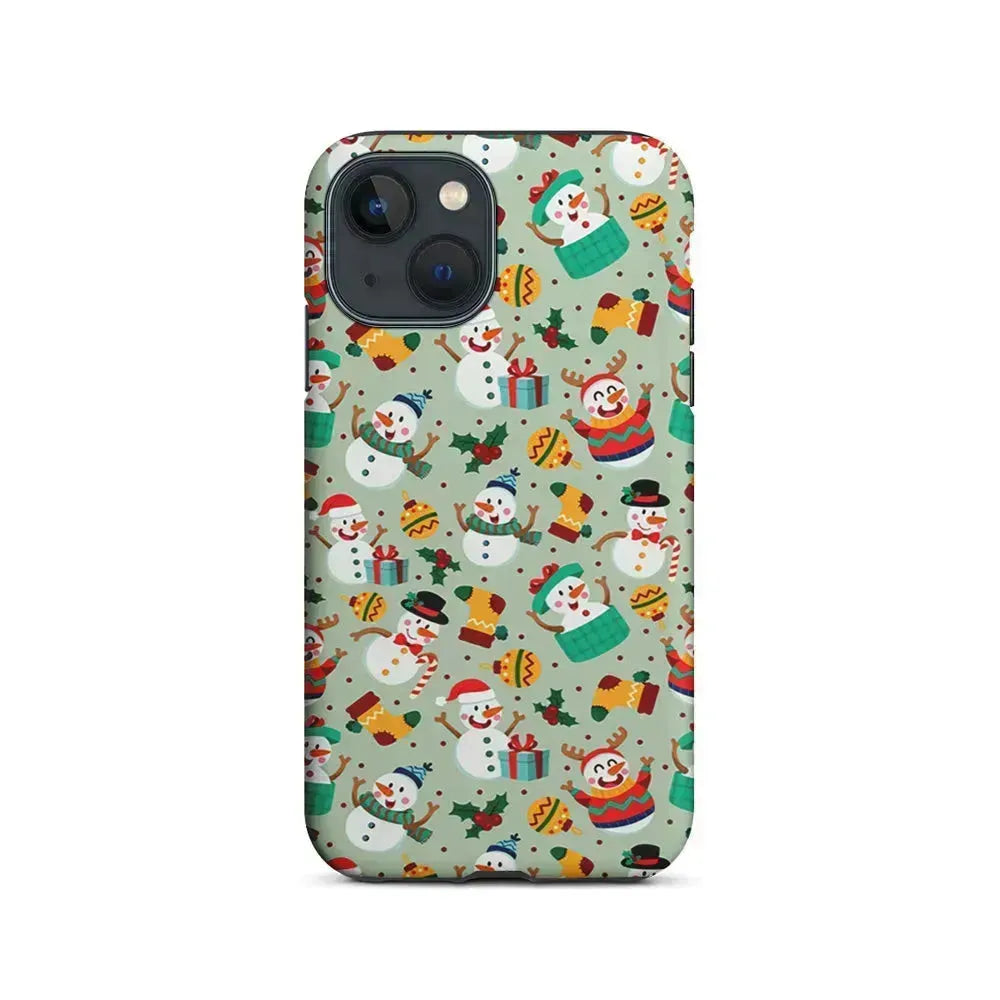 Snowman Cartoon Christmas Pattern iPhone 13 Mini Case-2 in 1 Tough Case-Xtracase