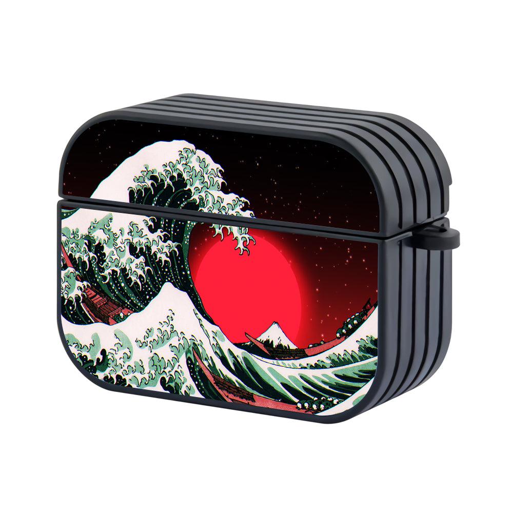 The Great Wave Red Moon Hard Plastic Case Cover For Apple Airpods Pro 2-Xtracase