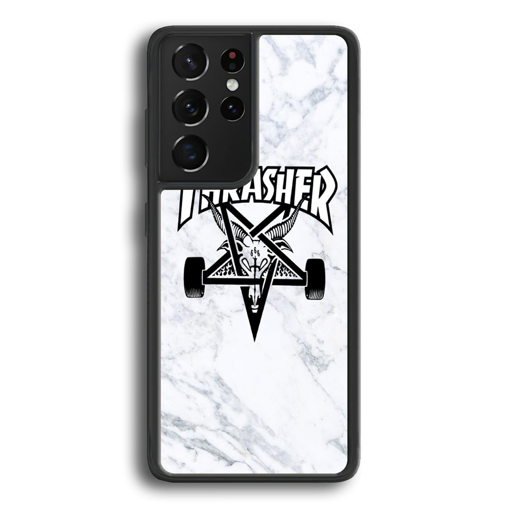 Thrasher x Pentagram White Marble Samsung Galaxy S21 Ultra Case-Xtracase
