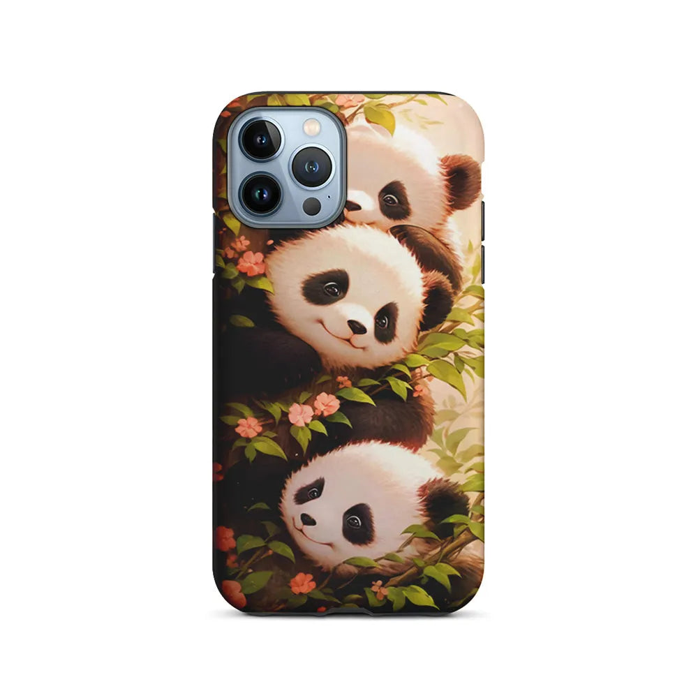Three Cute Pandas Hiding iPhone 13 Pro Case-2 in 1 Tough Case-Xtracase