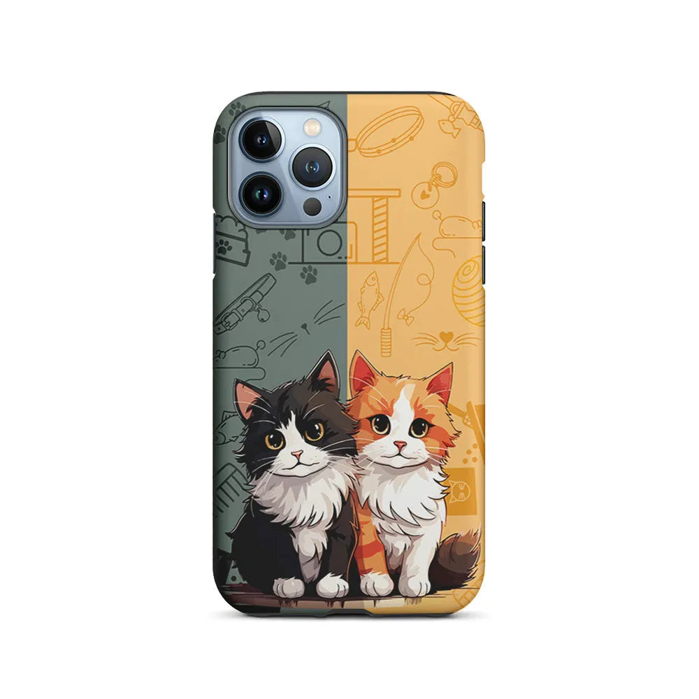 Two Cute Cats Kawai iPhone 13 Pro Case-2 in 1 Tough Case-Xtracase