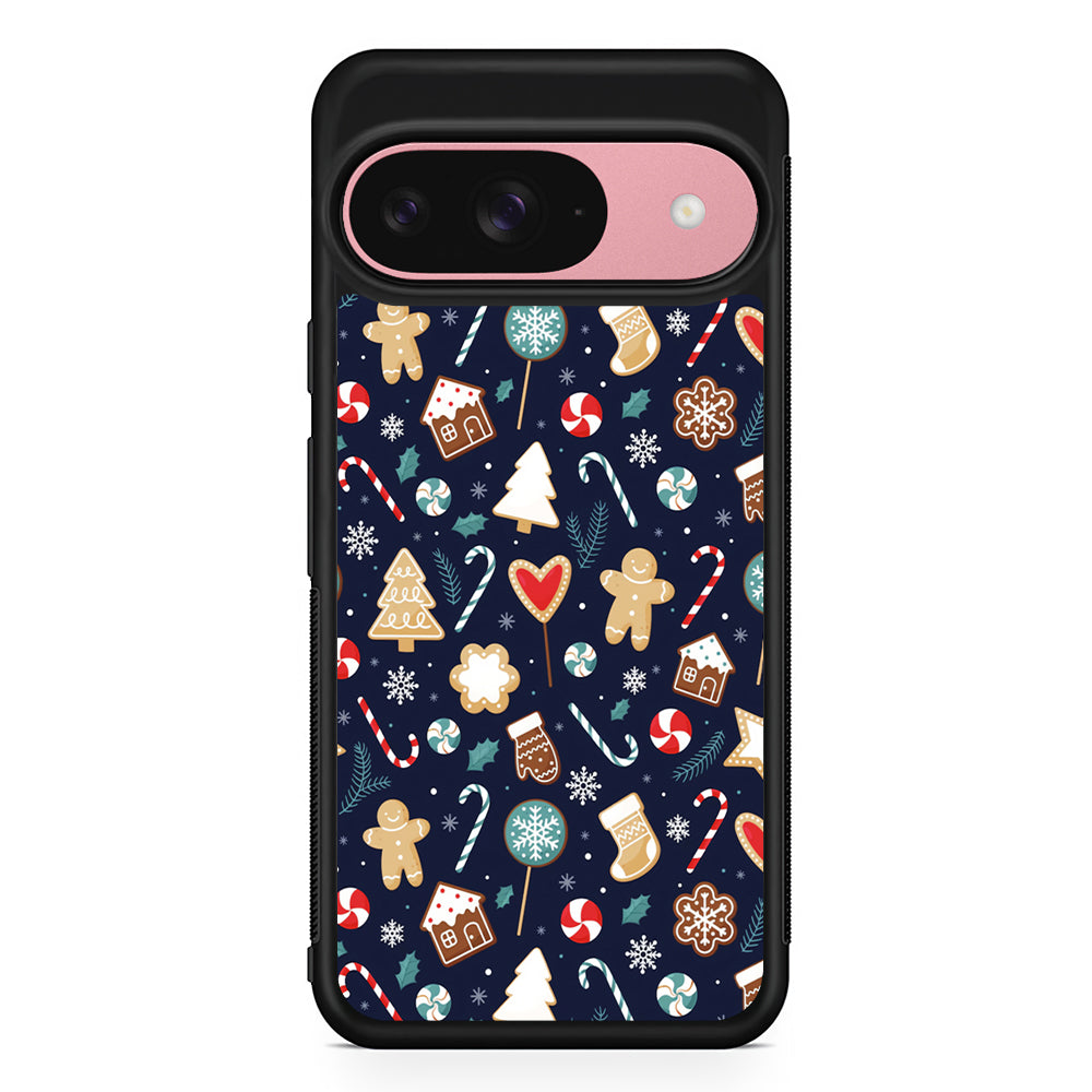 Christmas Ornaments Pattern Navy Google Pixel 9 Case | Google Pixel 9 Protective Rubber Case
