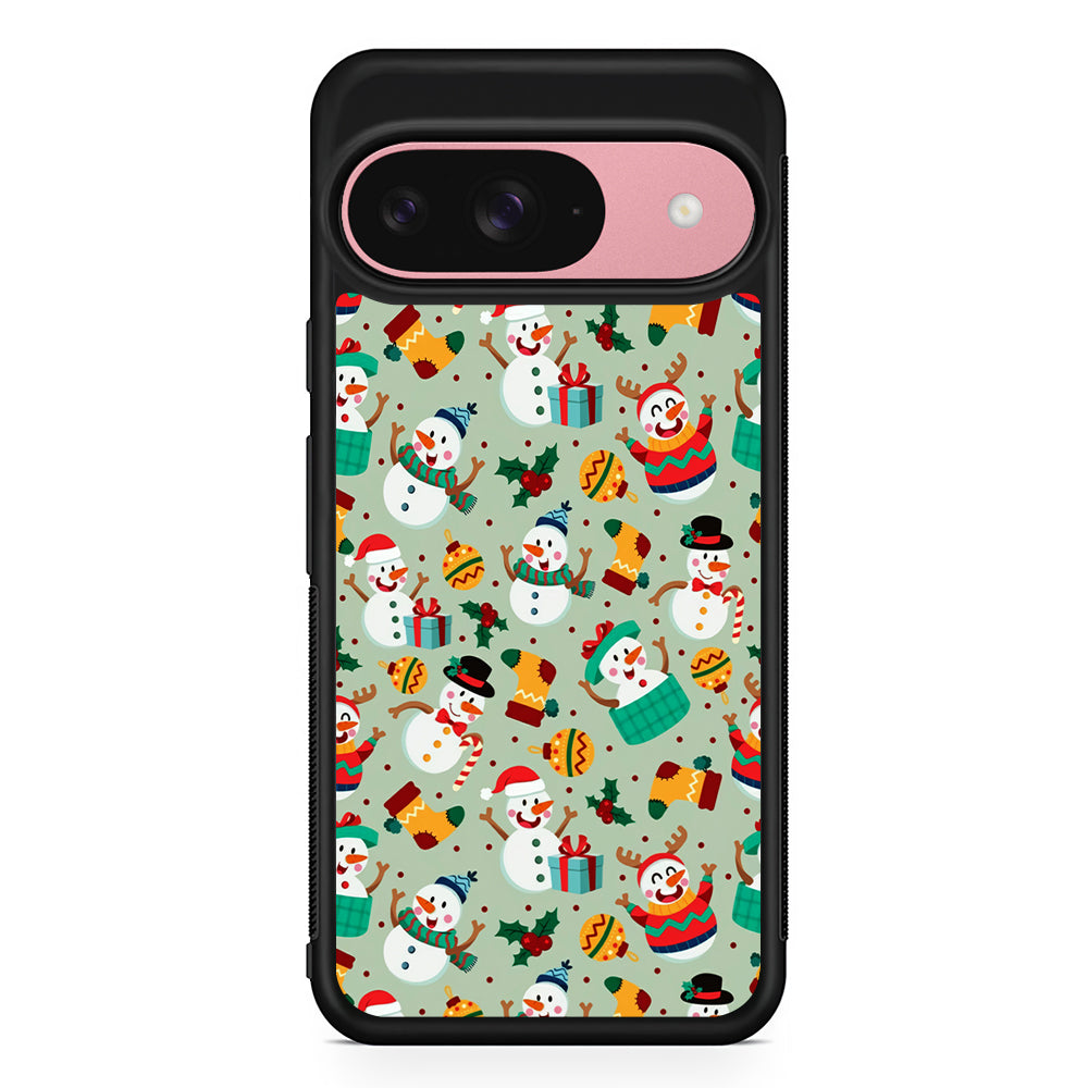 Snowman Cartoon Christmas Pattern Google Pixel 9 Case | Google Pixel 9 Protective Rubber Case