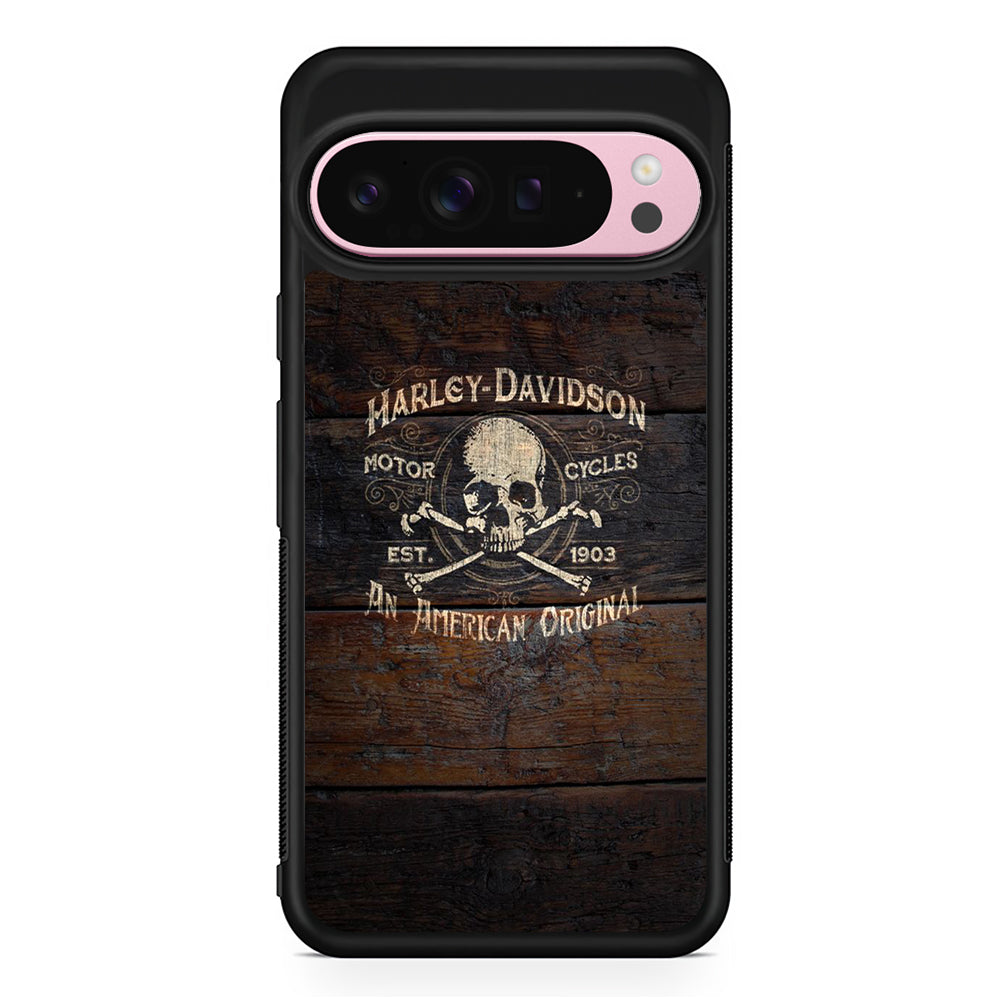 Harley Davidson Skull Logo In Wood Google Pixel 9 Pro XL Case | Protective Cover