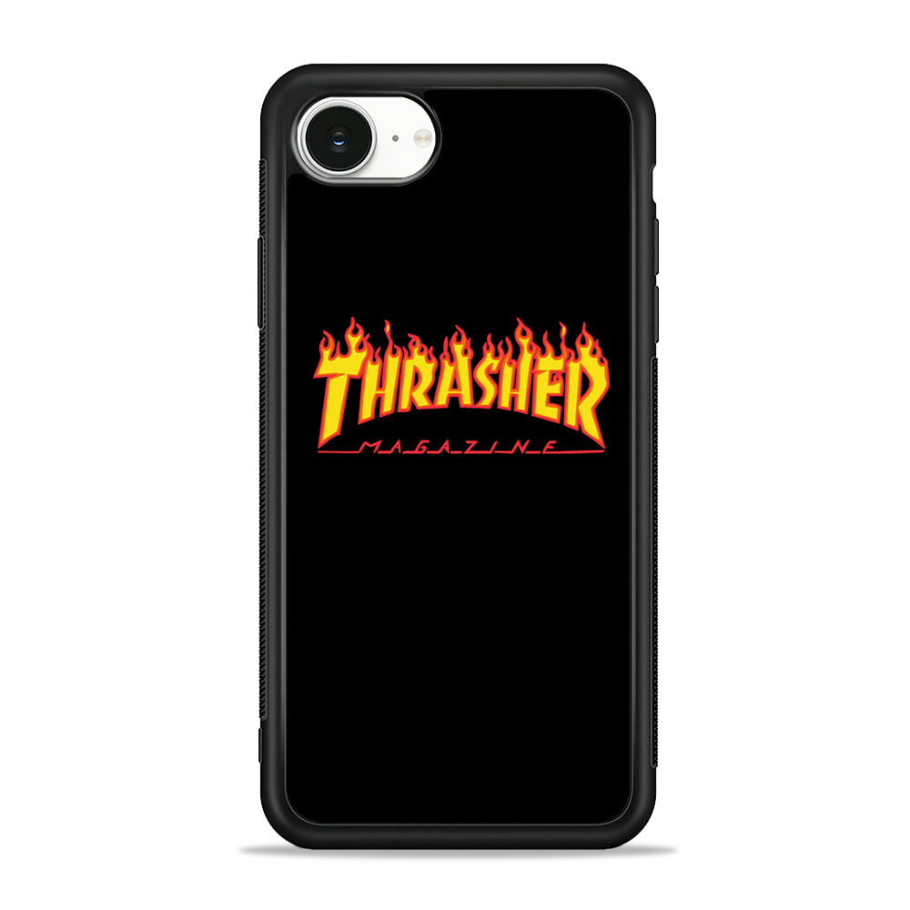Thrasher Magazine Black Simple Fire iPhone 16e Case - Slim Silicone Case