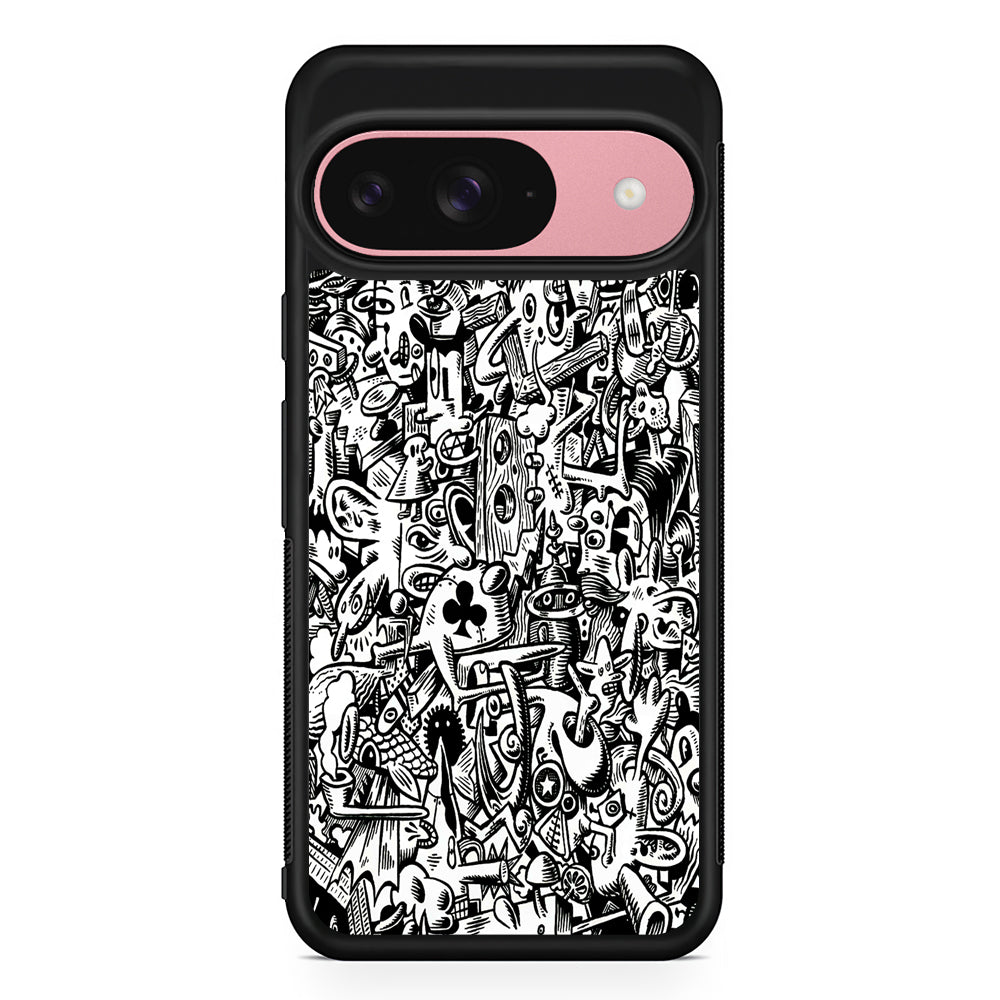 Graffiti Doodle Monokrom Google Pixel 9 Case | Google Pixel 9 Protective Rubber Case
