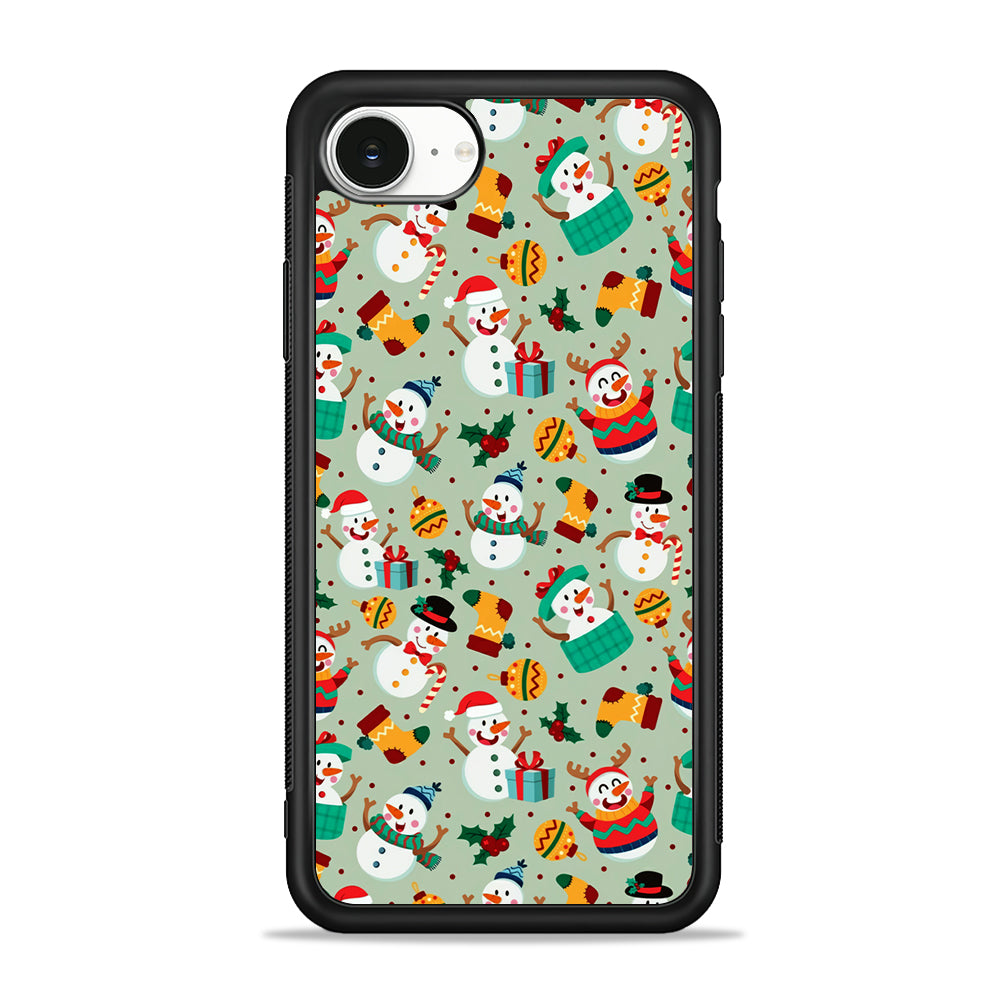 Snowman Cartoon Christmas Pattern iPhone 16e Case | Protective Phone Cover