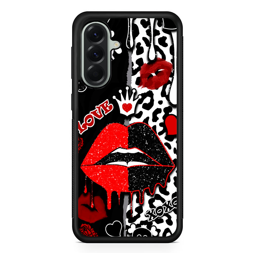 Girly Red Black Lips Kiss Samsung Galaxy A56 Case | Samsung Galaxy A56 Protective Rubber Case
