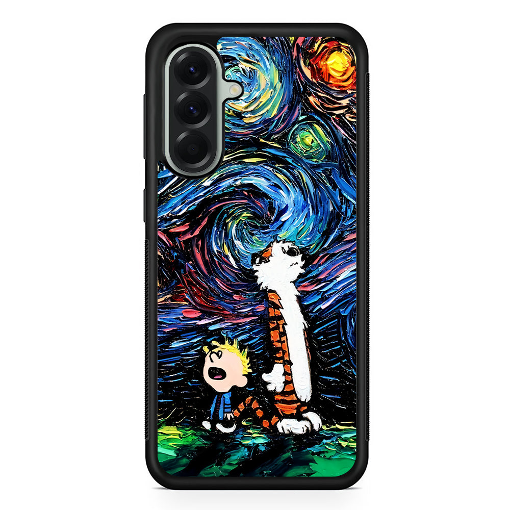 Calvin and Hobbes Starry Night Samsung Galaxy A56 Case | Samsung Galaxy A56 Protective Rubber Case