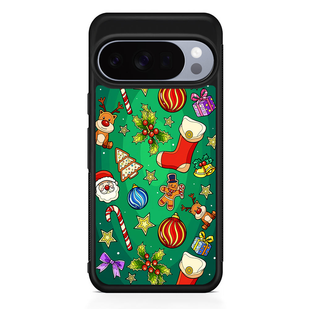 Christmas Ornaments Pattern Green Google Pixel 10 Pro Case | Slim Google Pixel 10 Pro Rubber Case