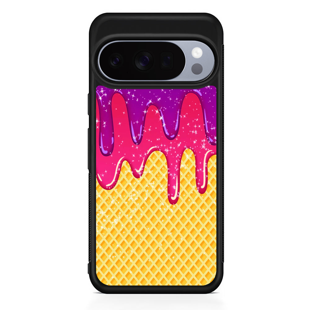 Melted Ice Cream and A Waffle Google Pixel 10 Pro Case | Google Pixel 10 Rubber Protective Case