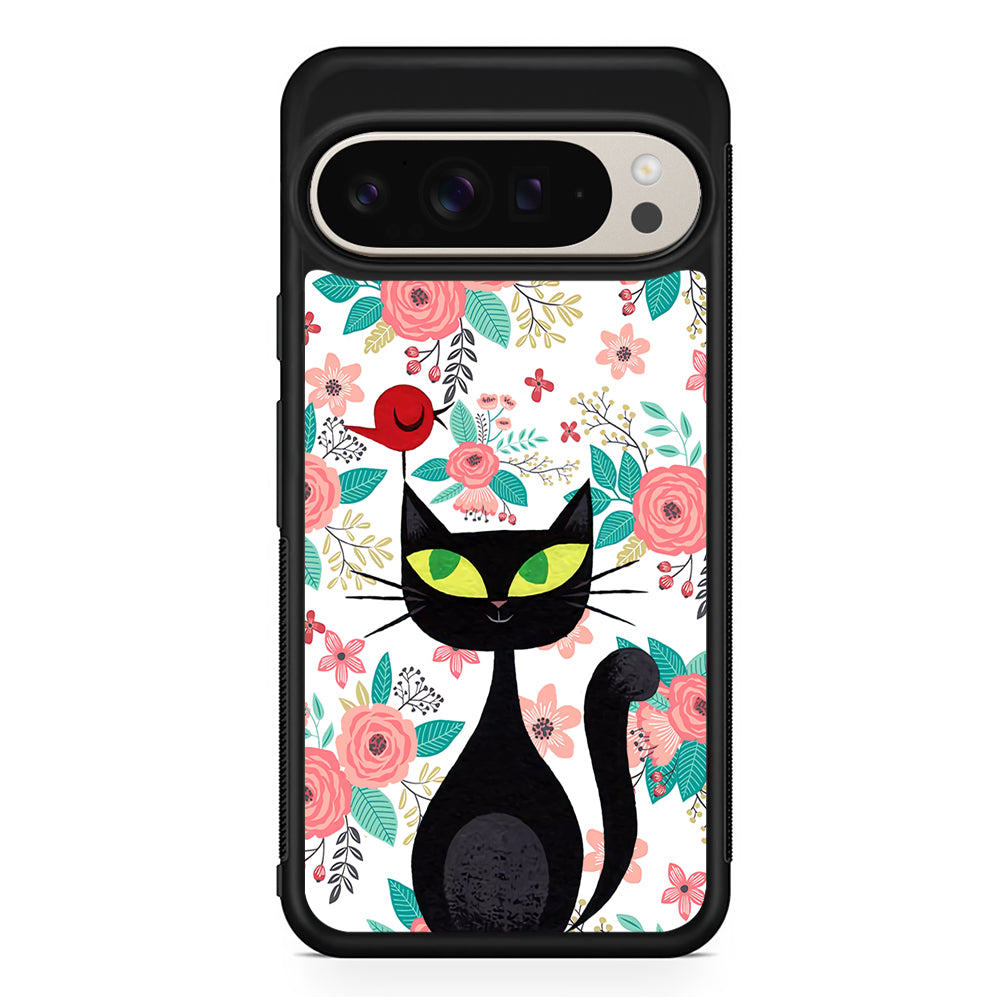Cat Flower and Bird Google Pixel 9 Pro Case | Slim Protective Cover