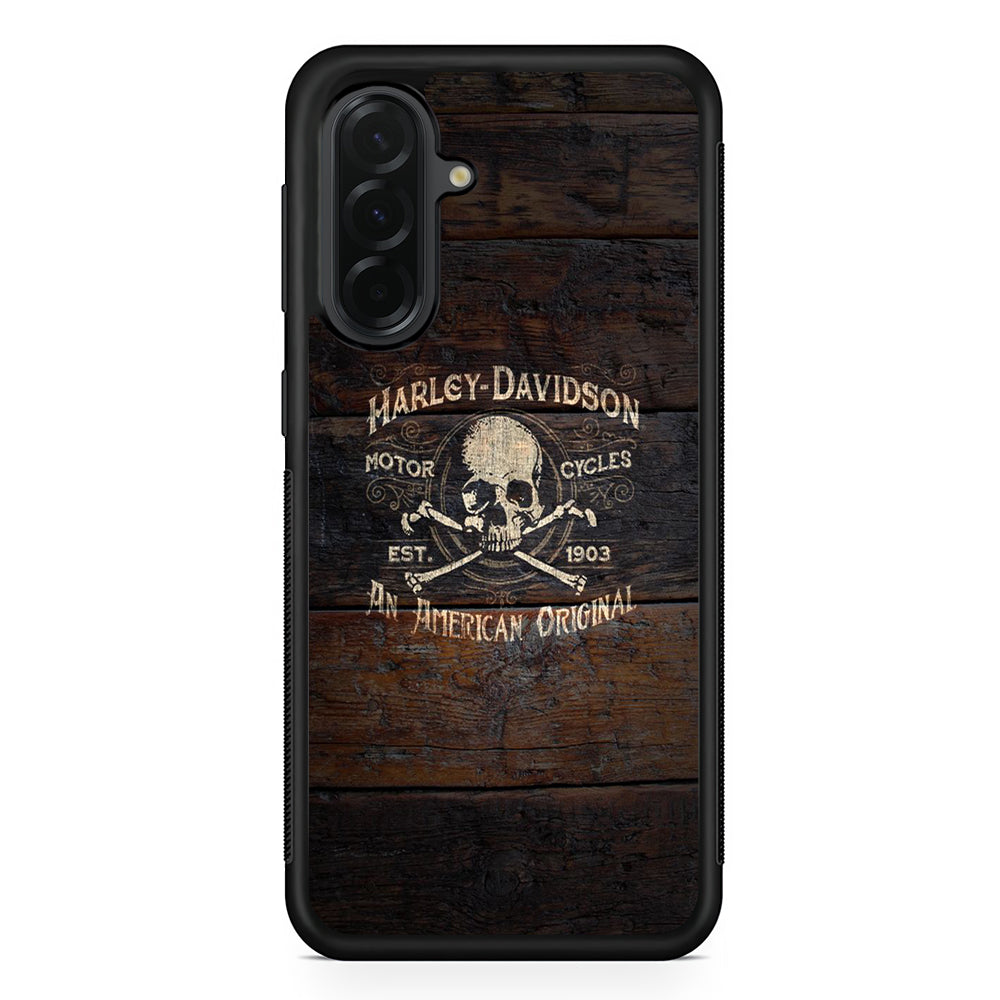 Harley Davidson Skull Logo In Wood Samsung Galaxy A36 Case | Durable Samsung Galaxy A36 Cover
