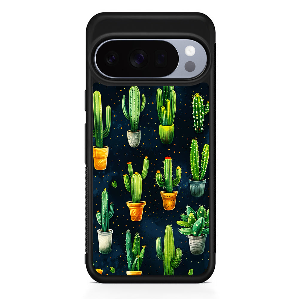 A Collection of Cactus in Pots Google Pixel 10 Pro Case | Google Pixel 10 Rubber Protective Case