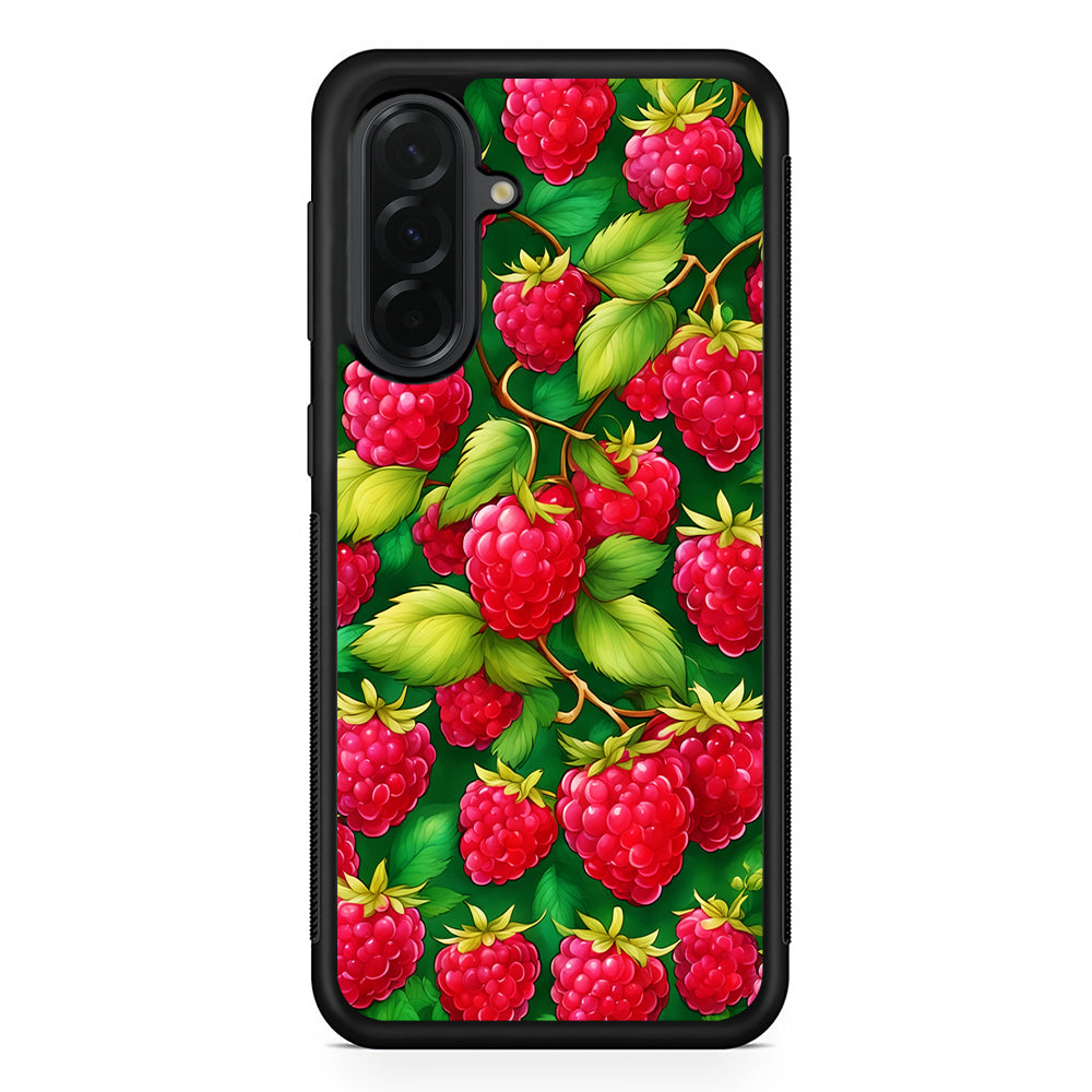 Raspberry Leaves and Berries Samsung Galaxy A36 Case | Protective Rubber Cover