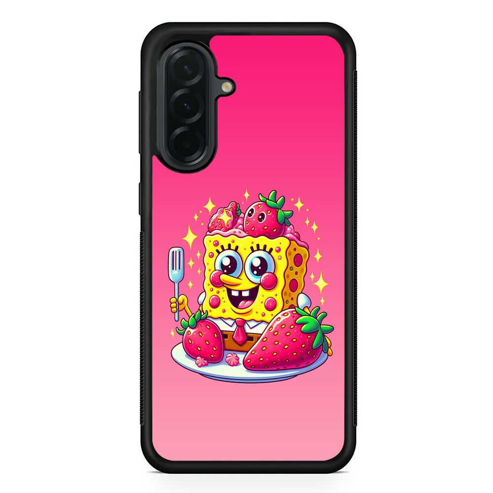 SpongeBob Eating Strawberry Samsung Galaxy A36 Case | Protective Rubber Cover
