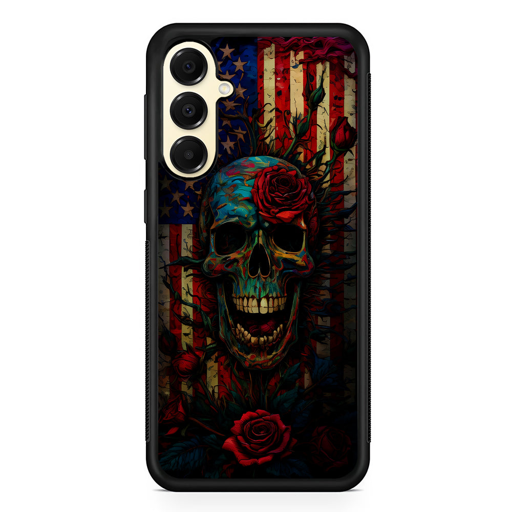 American Flag Skulls and Flower Samsung Galaxy A16 Case | Slim Rubber Samsung Galaxy A16 Case