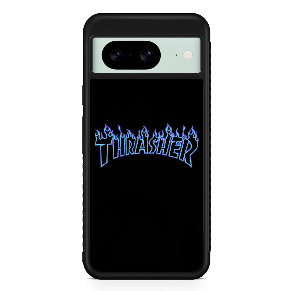 Thrasher Blue Flame Google Pixel 8 Case | Slim Rubber Case for Google Pixel 8