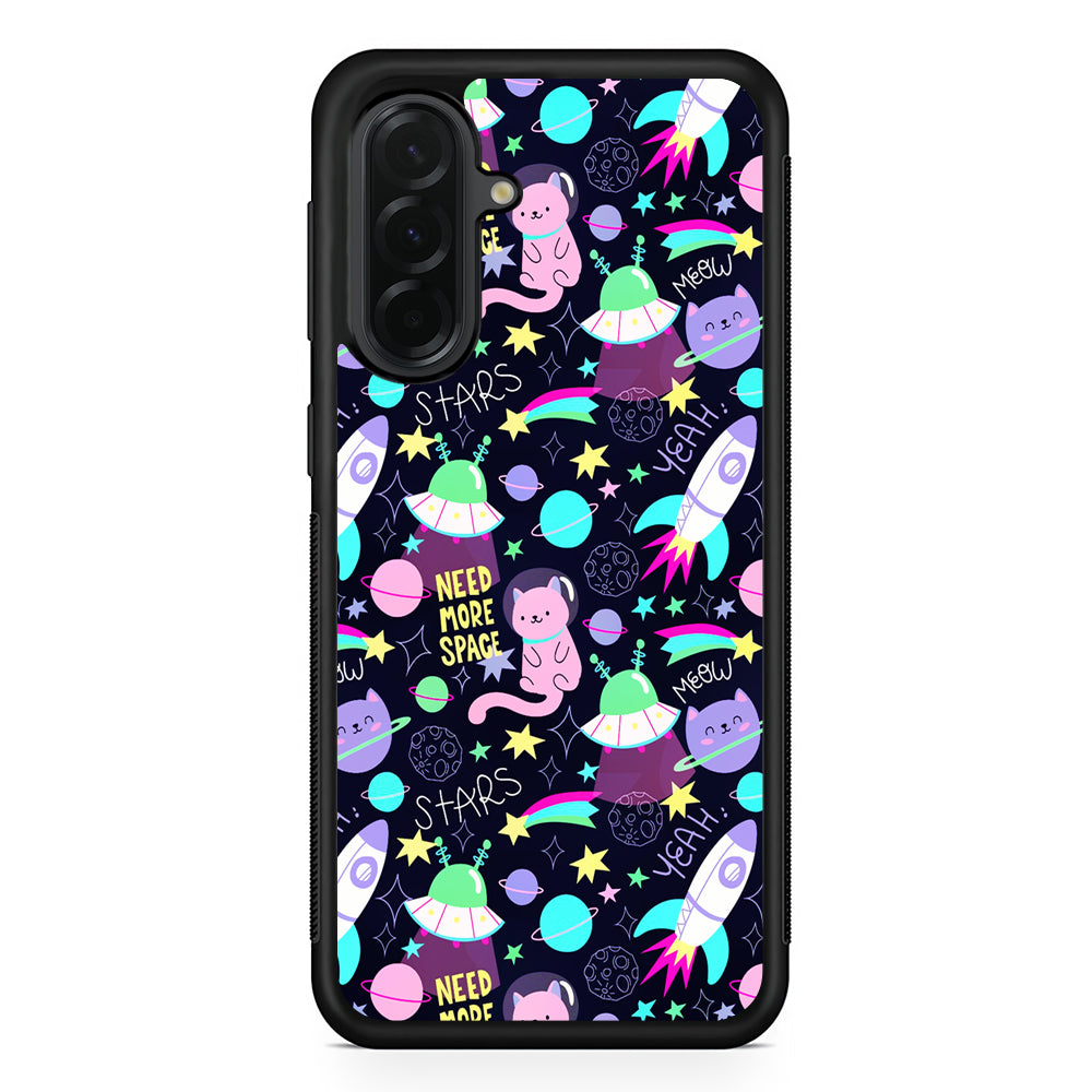 Astronauts Rockets Cat Samsung Galaxy A36 Case | Protective Rubber Cover