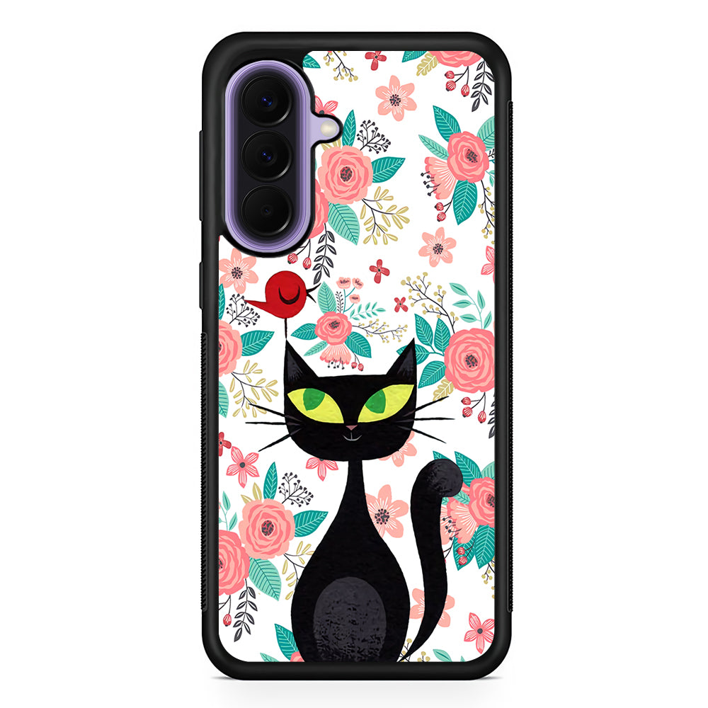 Cat Flower and Bird Samsung Galaxy A57 Case | Slim Samsung Galaxy A57 Rubber Case