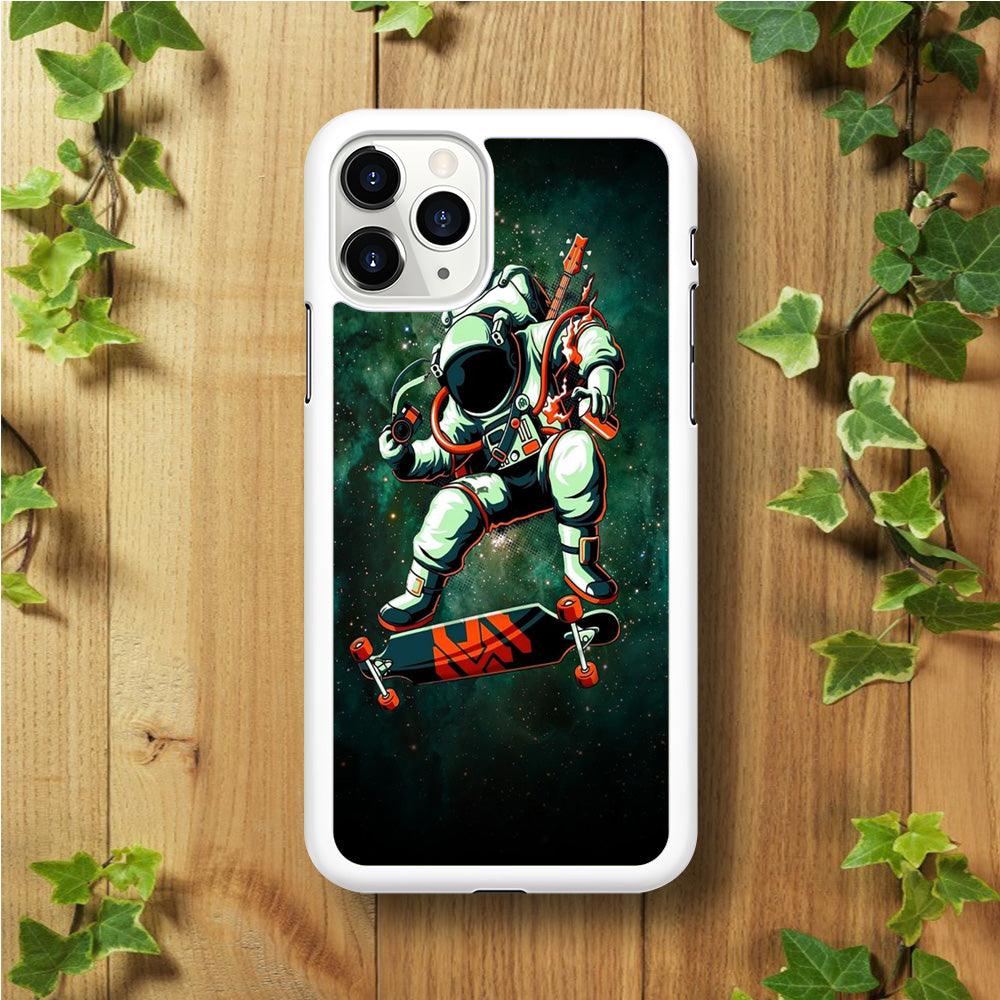 Astronaut Play Skateboard iPhone 11 Pro Max Case-Rubber / White (2D Case)-Xtracase