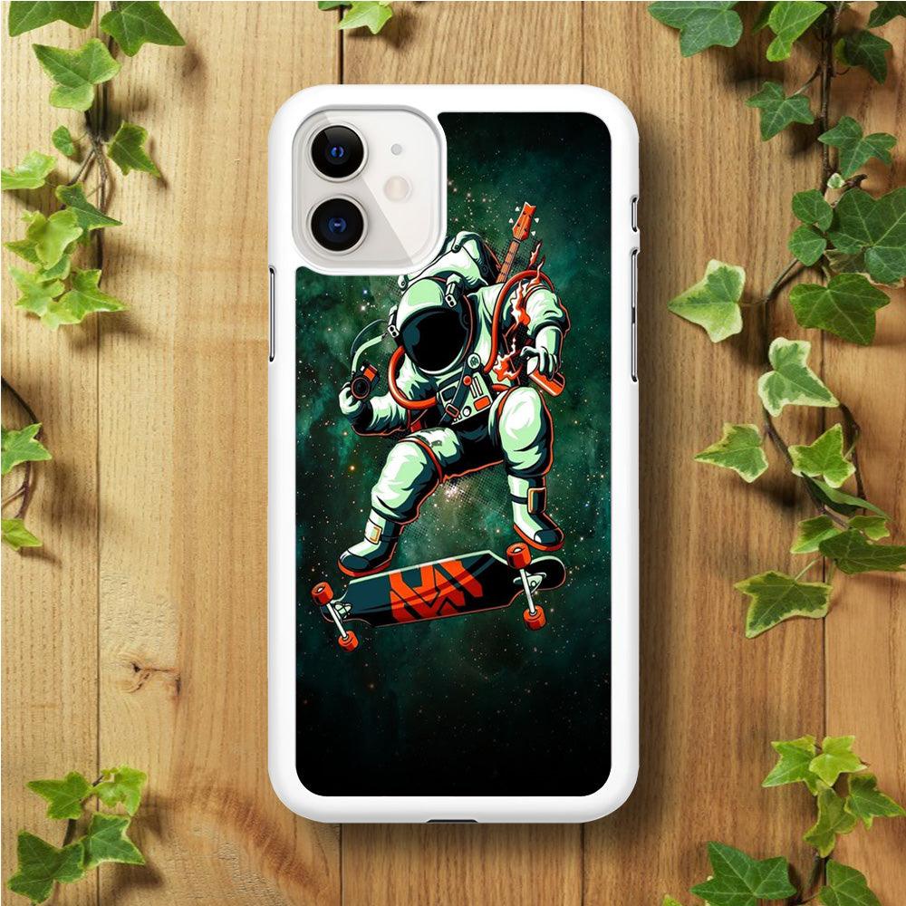 Astronaut Play Skateboard iPhone 11 Case-Rubber / White (2D Case)-Xtracase