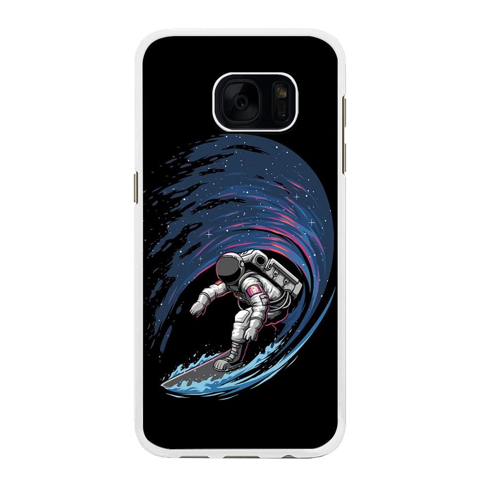 Astronaut Surfing The Sky Samsung Galaxy S7 Edge Case-Rubber / White (2D Case)-Xtracase