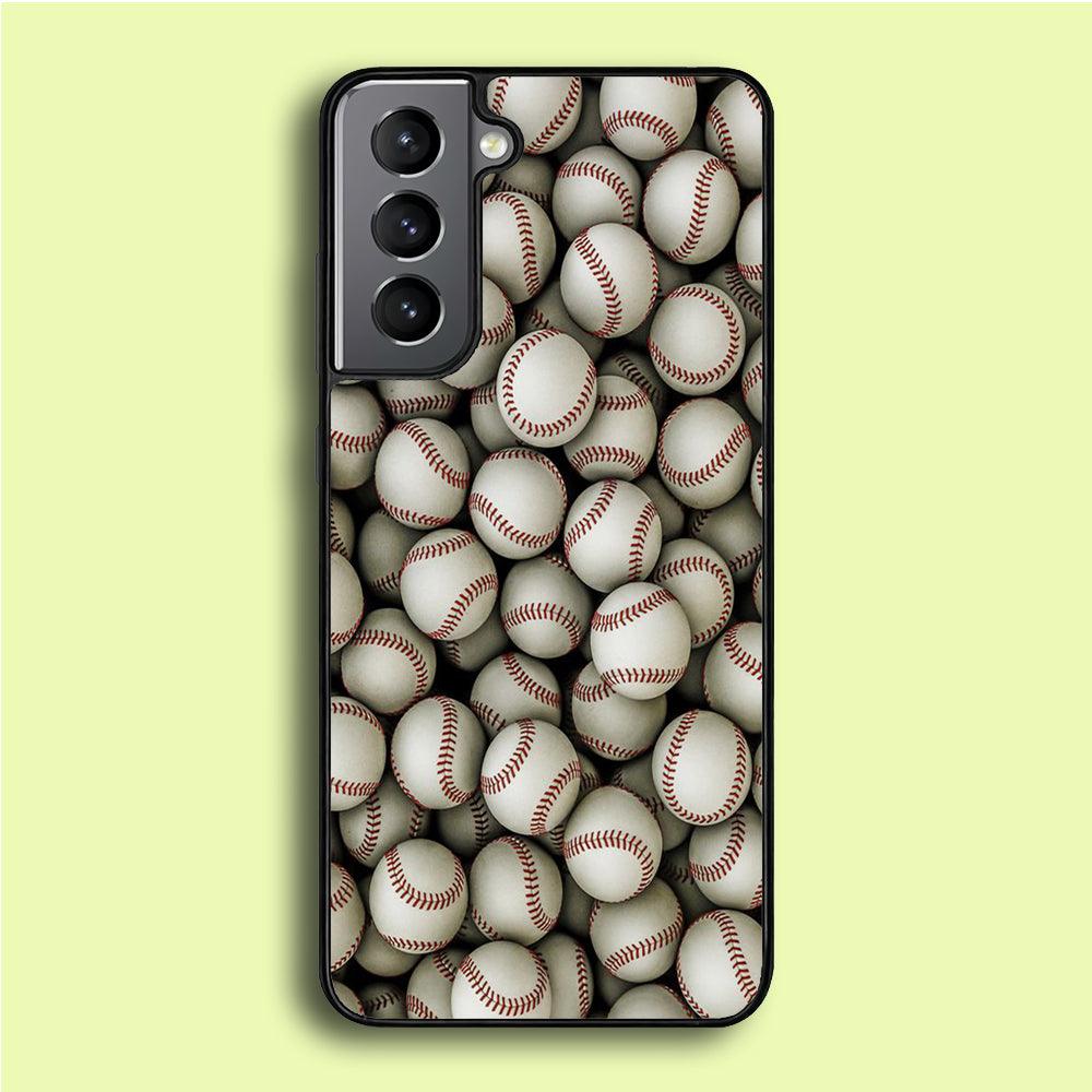 Baseball Ball Pattern Samsung Galaxy S21 Case-Rubber / White (2D Case)-Xtracase