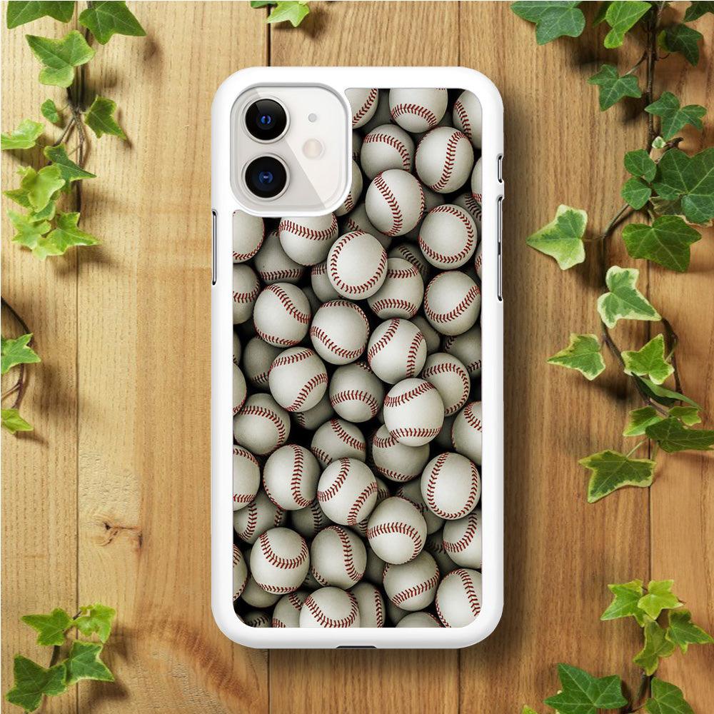 Baseball Ball Pattern iPhone 11 Case-Rubber / White (2D Case)-Xtracase