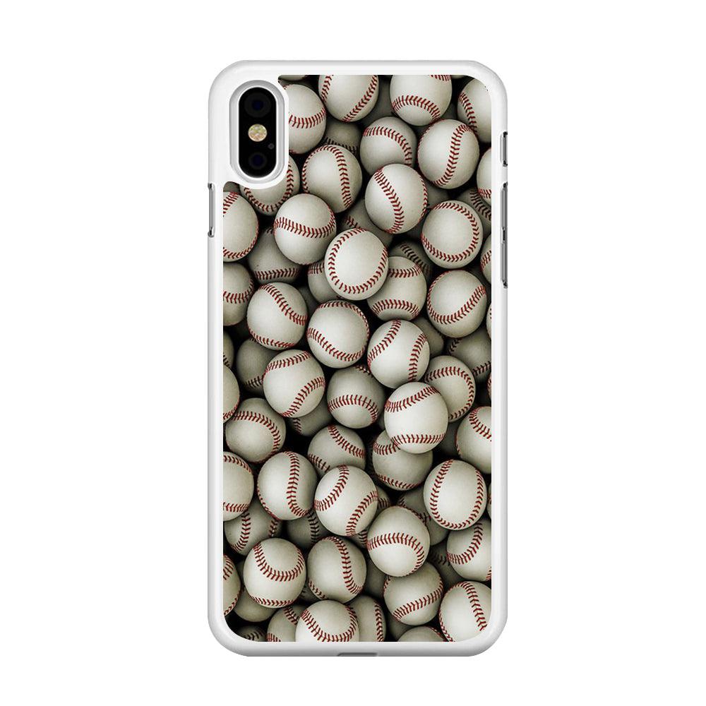 Baseball Ball Pattern iPhone X Case-Rubber / White (2D Case)-Xtracase