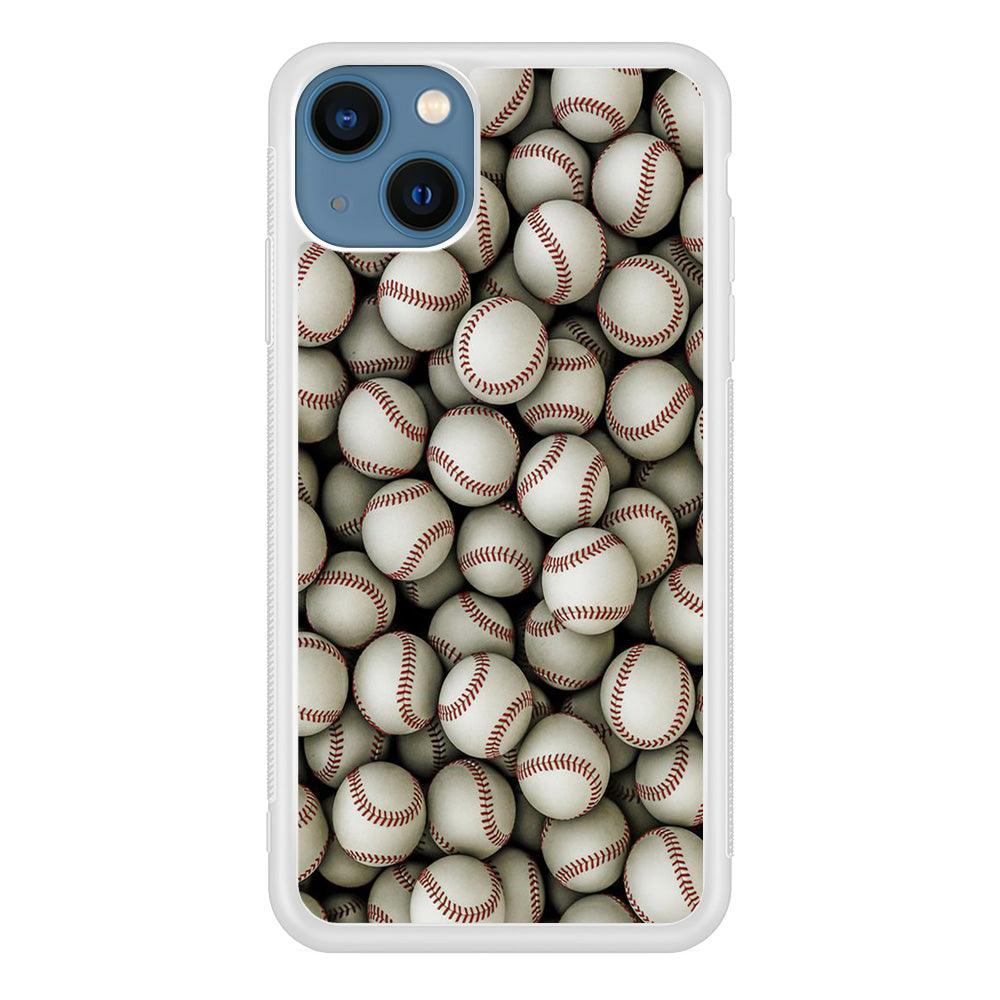 Baseball Ball Pattern iPhone 13 Mini Case-Rubber / White (2D Case)-Xtracase