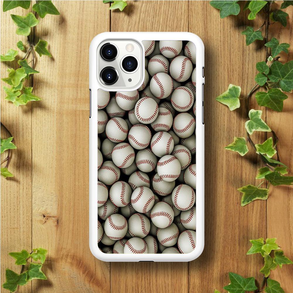 Baseball Ball Pattern iPhone 11 Pro Max Case-Rubber / White (2D Case)-Xtracase