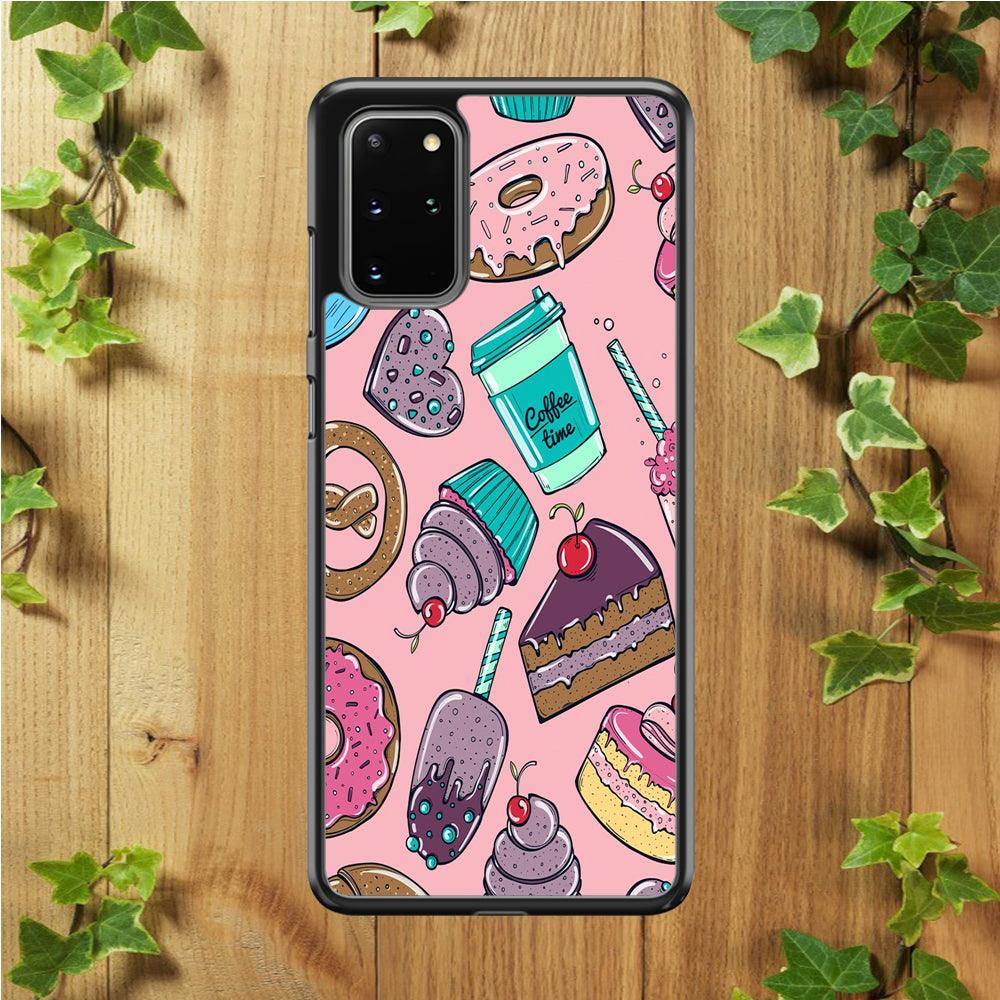 Cake and Snack Doodle Samsung Galaxy S20 Plus Case-Rubber / White (2D Case)-Xtracase