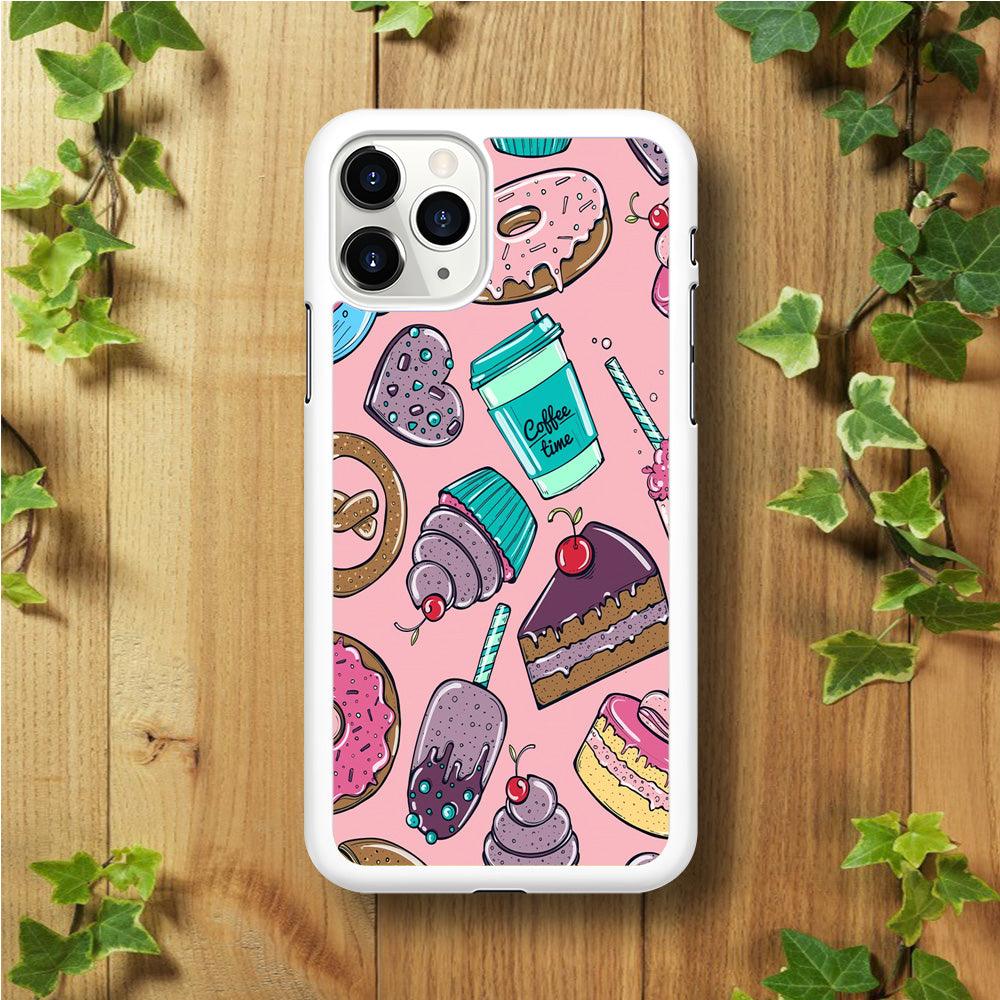 Cake and Snack Doodle iPhone 11 Pro Max Case-Rubber / White (2D Case)-Xtracase
