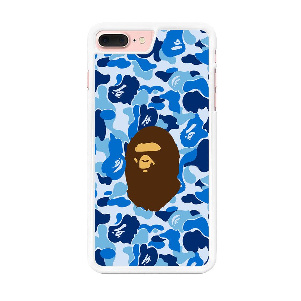 Camo Blue Head Monkey iPhone 7 Plus Case-Rubber / White (2D Case)-Xtracase
