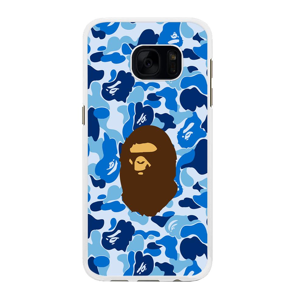 Camo Blue Head Monkey Samsung Galaxy S7 Edge Case-Rubber / White (2D Case)-Xtracase