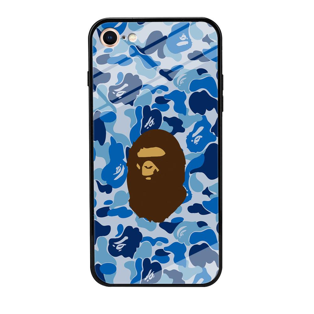Camo Blue Head Monkey iPhone 8 Case-Tempered Glass Case-Xtracase