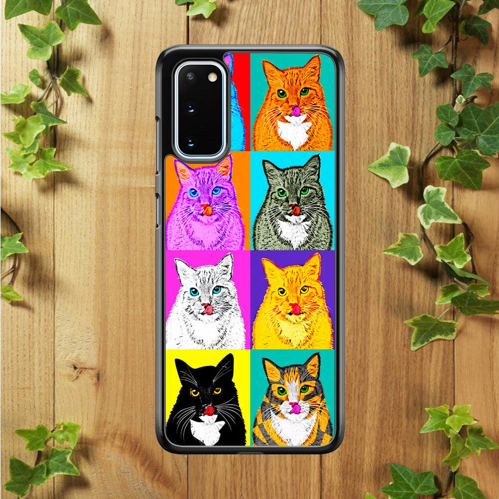 Cat Colorful Art Collage Samsung Galaxy S20 Case-Rubber / Black (2D Case)-Xtracase