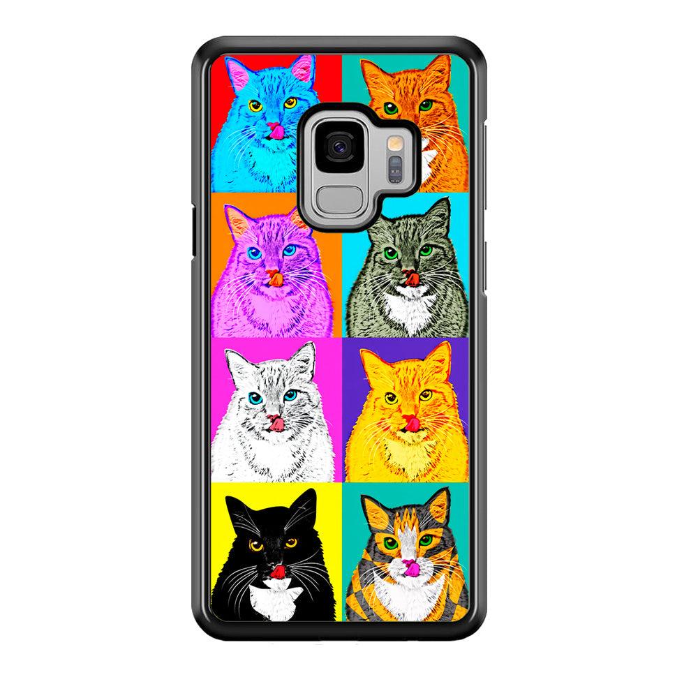 Cat Colorful Art Collage Samsung Galaxy S9 Case-Rubber / Black (2D Case)-Xtracase