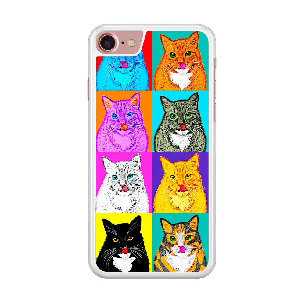 Cat Colorful Art Collage iPhone SE 2020 Case-Rubber / White (2D Case)-Xtracase