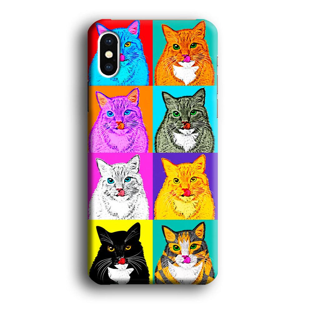 Cat Colorful Art Collage iPhone Xs Case-Plastic / Full Wrap (3D Case)-Xtracase