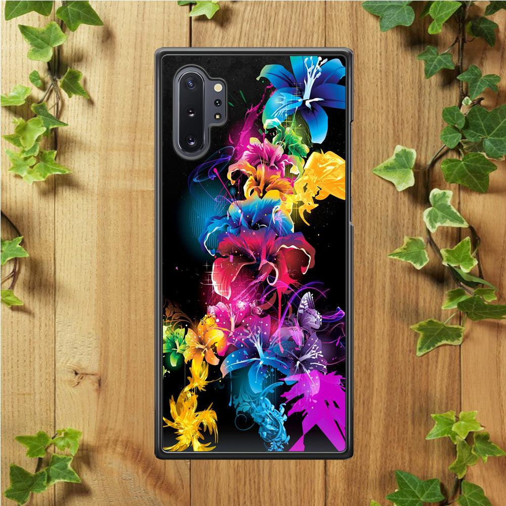 Colorful Flower Art Samsung Galaxy Note 10 Plus Case-Rubber / White (2D Case)-Xtracase
