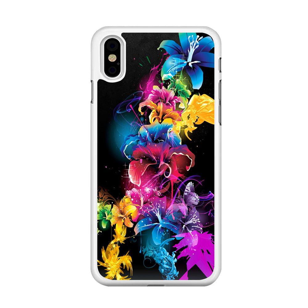 Colorful Flower Art iPhone Xs Case-Rubber / White (2D Case)-Xtracase