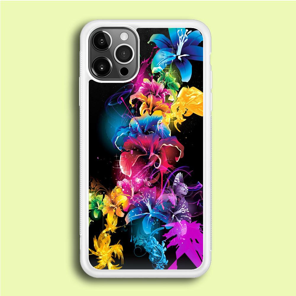 Colorful Flower Art iPhone 12 Pro Case-Rubber / White (2D Case)-Xtracase