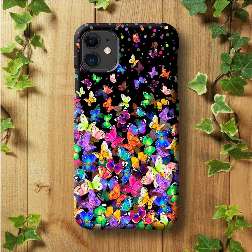 Colorfull Butterfly in The Dark iPhone 11 Case-Plastic / Full Wrap (3D Case)-Xtracase